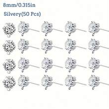 50 Pcs Glass Earrings With Earrings Studs, Earring Posts And Rings, 6mm / 5mm/8mm Suitable For DIY Earring Hanging Rings And Jewelry Making Supplies