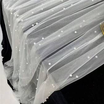 1,7 m x 3 m vit pärla, transparent bordslöpare, 1 st, pärlspetstyg med pärldekor, lämplig för bröllopsbåge, festbakgrund, matbordsdekor, mittpunkt, födelsedagspresent, examensceremoni, festdekoration, möhippa, sommarstrand, skolstart, studiematerial, rumsdekor