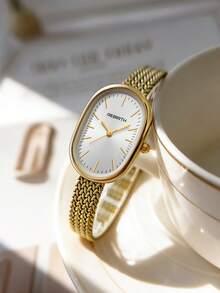 1pc Women's Casual Fashionable Oval Minimalist Quartz Watch, Suitable For Daily Wear - one-size - View 2