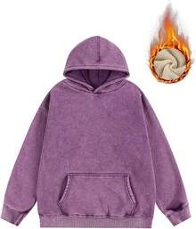 Mens Hoodies Oversized Unisex Acid Wash Hoodie Heavyweight Fleece Vintage Cotton Sweatshirt Men Women Streetwear - B-Purple - 查看 2