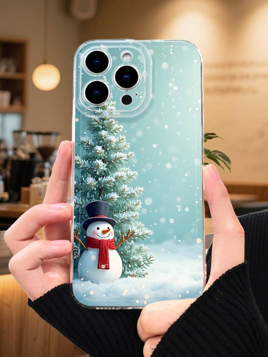 1PC Funda con diseño de muñeco de nieve y árbol de Navidad, regalos decorativos, estilo festivo invernal.Funda de TPU transparente, protección completa para lente, compatible con iPhone 17/16/15/14/13/12/11/Pro/ProMax, compatible con Galaxy A54/S24 Ultra/Plus, compatible con Moto/Galaxy/Redmi/Honor/OPPO - D transparente - Ver 1