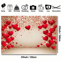 1pc "Happy Galentine's Day" Red Heart Balloon Background Banner, Polyester Fabric, Love Theme Party Photo Backdrop, Suitable For Birthday, Anniversary, Wedding, Bridal Shower, Photography Background, Home And Office Decor - Durable Indoor/Outdoor Wall Decor - Multicolor - View 2