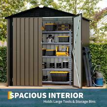 CuisinSmart 6x4 FT Outdoor Storage Shed, Heavy-Duty Galvanized Steel Garden Tool Shed With Sloping Roof & Lockable Double Doors, Waterproof Garden Shed Backyard Garden Patio Lawn - 棕色 - 查看 5