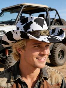 1条男女通用新款仿皮腰带，饰有星星串珠；高品质麂皮宽檐帽；时尚简约欧美西部风格牛仔帽；适合日常佩戴、西部主题活动、生日派对、音乐节、骑马、情人节礼物 - MZ1427+ML69 - 查看 9