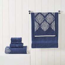 Amrapur Overseas | Artesia Damask 6 Piece Reversible Yarn Dyed Jacquard Towel Set (Indigo)(Estándar Azul) - Multicolor - Ver 3