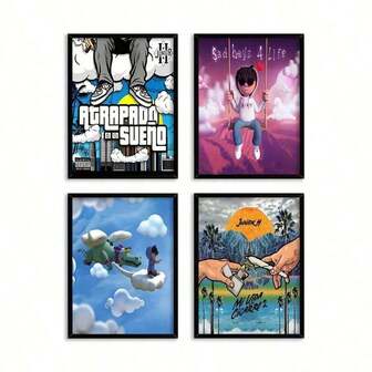 Set de 4 carteles de decoración con portadas de álbumes musicales - Decoración de pared estética vintage y moderna, impresiones en lienzo sin marco, adecuado para dormitorio, sala de estar, oficina en casa, regalos de arte de pared para cumpleaños y graduación