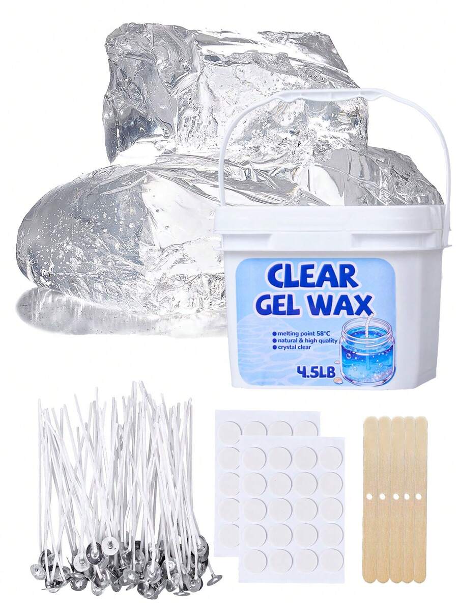 4,5 lbs Sáp gel trong suốt mật độ cao, Nến gel trong suốt, 50 bấc nến, 2 miếng dán bấc và 5 giá đỡ bấc, Nguyên liệu cho các dự án thủ công DIY. - Sáp thạch - Xem 1