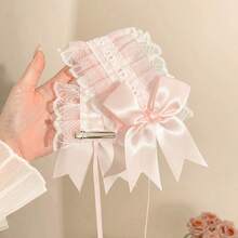 1pc Hair Bands For Women - Lace Bow Double Clip Lightweight Hairband, Cute Maid Cosplay Pink& White Accessory​ - 粉紅色髮帶 - 查看 3