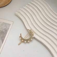 1pc Shiny Rhinestone Moon & Faux Pearl Hair Clip - Fashionable Unique Bangs Hairpin With Full Rhinestone Faux Pearl Design - Elegant Accessory Side Clip Suitable For Festival Wear, Claw Clips, Hair Slide, Hair Barrettes, Bobby Pin, Head Accessories, Party, Hair Accessories For Women - Multicolor - View 7