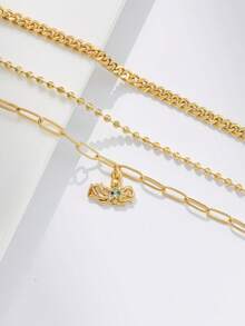 Nooxian 3pcs/Set Women Bracelet Set, Bohemian Summer Beach Style, Includes Golden Plated Multi-Layer Basic Chain, Curb Chain, Beaded Chain, Paperclip Chain, Zirconia Octopus Pendant, Multi-Layer Stacking Bracelets, Ocean Series Jewelry Gift - Yellow Gold - View 4