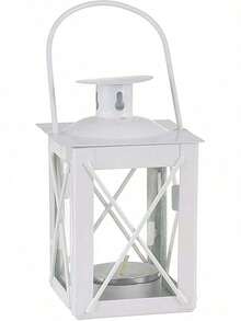 Luminoso Plata Mini-Lantern té Titular de la luz con Velas de Soja, - Blanco - Pequeño - Ver 1