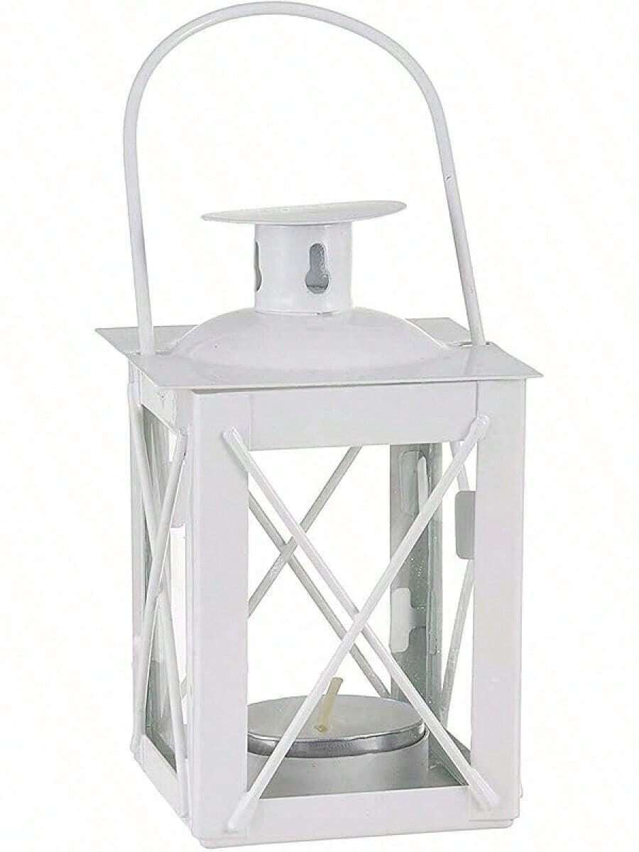 Luminoso Plata Mini-Lantern té Titular de la luz con Velas de Soja, - Blanco - Pequeño - Ver 1