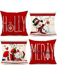 EstiloJuego de 4 fundas de almohada de Navidad , 45 x 45 cm funda de cojín de lino para sofá,Patrón de Navidad Cojín Sofá Decoración, Adecuado para sofá, cama, hogar, automóvil, interior, exterior (F)Versión mejorada - Q - Ver 1