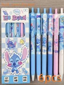 6pcs/Set Cute Stitch Cartoon Ballpoint Pens, Printable Writing, Student Stationery Office Supplies - Multicolor - View 7