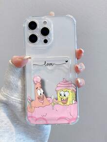 SpongeBob SquarePants 1pc Cute & Fun Transparent Card Holder, Ice Cream, Spongebob, Star Line, Heart Pattern Shockproof Phone Case Compatible With Apple 11/12/12 Pro Max/14 Pro Max/15/15 Pro/16/16 Pro Max - Multicolor - View 1