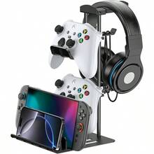 OP-KDD Soporte Auriculares Gaming Universal Soporte Control and Porta Cascos Mesa con Organizador de Cables Gancho Controlador con Barra Apoyo de Aluminio para Switch Teléfono Accesorios Juego PC - Negronuevo - Ver 1