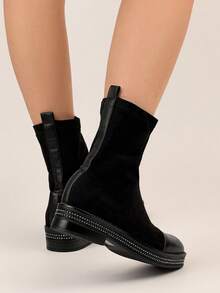 Spring/Autumn New Breathable Thick-Sole Elastic Boots For Women, Fashionable Versatile Sock Boots - Black - View 5