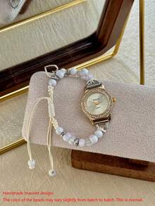 1pc Handmade Beaded Style Women's Quartz Watch, Elegant & Fashionable Minimalist Design, Suitable For Daily Wear, Birthday/Graduation Gift, Casual Gatherings And Parties