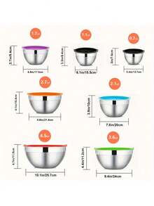 HIHEGD Mixing Bowls With Airtight Lids, 7pcs Stainless Steel Nesting Colorful Mixing Bowls Set Non-Slip Silicone Bottom, Size 7, 5.5, 4, 3.5, 2.5, 2, 1.5 Qt, Perfect For Mixing & Serving On Thanksgiving & New Year's Eve - 7pcs Multicolor - 查看 3