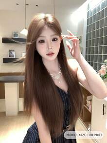 SHUDUO Tóc giả ren dài thẳng kiểu trán trước 5*1, tóc giả ren trán trước, tóc giả rẽ ngôi giữa, tóc giả màu nâu nhạt dài 30 inch, tóc giả bán dệt tự nhiên hàng ngày, mượt mà và chân thực (Không bao gồm phụ kiện) - Lanh nâu - Xem 2