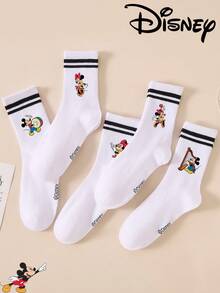 1 Pair/5 Pairs/10 Pairs Women's Mid-Calf Socks - Disney Mickey Pattern, Couple Mid-Calf Socks, Two-Stripe Sports Mid-Calf Socks, Versatile Style, Suitable For Daily Wear And As Holiday Gifts - Multicolor - View 1