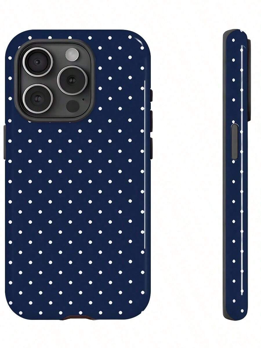 GIIPPA 哑光白波点手机壳，海军蓝底色，兼容 17、17 Air、16、15、14、13、12、11、Pro Max、Plus、X、XS