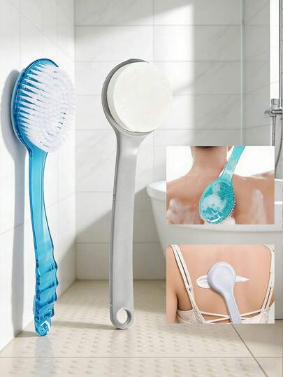 1 Set Cepillo de baño de mango largo ergonómico + 1 aplicador de loción corporal de mango largo, cerdas de nailon suaves - Cepillo de masaje y exfoliación multifuncional para el baño - Regalo ideal para la familia, el Día de San Valentín, Pascua o el regreso a la escuela, Herramienta de exfoliación para el baño | Diseño ergonómico | Cerdas de nailon suaves, Accesorios de baño, Fácil de agarrar y limpiar, Herramienta de baño