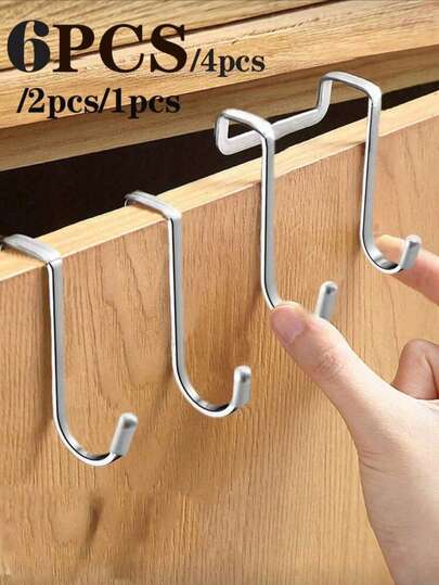 6pcs S-Shaped Hanging Hooks, Cabinet Door Hooks, Heavy Duty Metal No-Drill Cabinet Hanging Racks, Stainless Steel Cabinet Hooks For Hanging Cups, Mugs And Utensils, Minimalist Style No-Drill Cabinet Doors, Drawers Hooks, Cabinet Door Organizers And Sink Underneath Door Organizers - Kitchen Storage Cabinets, Kitchen Accessories, Suitable For Balcony, Wardrobe, Bedroom, Bathroom, Security Doors And Other Home Environments