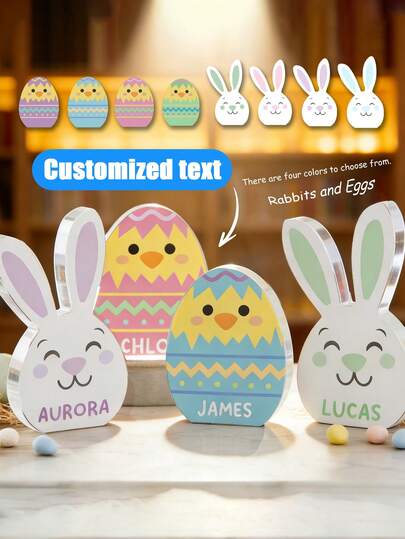 1pc Custom Text Easter Character Personalized Shelf Decoration, Personalized Easter Gift, Easter Home Decor, Shelf Block, Easter Decor,Easter Bunny & Egg Table Decor,Easter Birthday Gift For Kids Family,Customized Easter Gifts