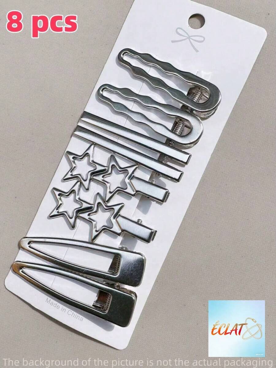 SZ6O Minimalist Versatile Hair Clips For Women, 8Pcs Set With Hair Pins & Claw Clips, Perfect For Daily Use & School Essentials - 銀級 3 - 查看 1