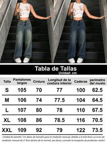 Cómodos vaqueros de pierna ancha para mujer, pantalones de mujer, pantalon de mezclilla dama, pantalones de mezclilla mujer, pantalón mezclilla mujer, pantalones baggy, baggy jeans mujer, ropa vaquera de mujer, pantalones vaqueros versátiles que estilizan la figura y alargan las piernas, perfectos para ir al trabajo y para llevar a diario en tu día a día conjuntos de mujer. - Azul lavado medio - Ver 7