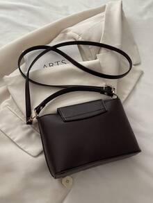 Fashionable Mini Solid Color Minimalist Metal Lock Decor Waterproof PU Tote Bag, Suitable For Shopping, Carrying, Young Women, College Students, Young Professionals, Office Ladies. Perfect For Office, School, Work, Business, Commuting, Outdoor Activities, Travel And Short Trips. - Coffee - View 5