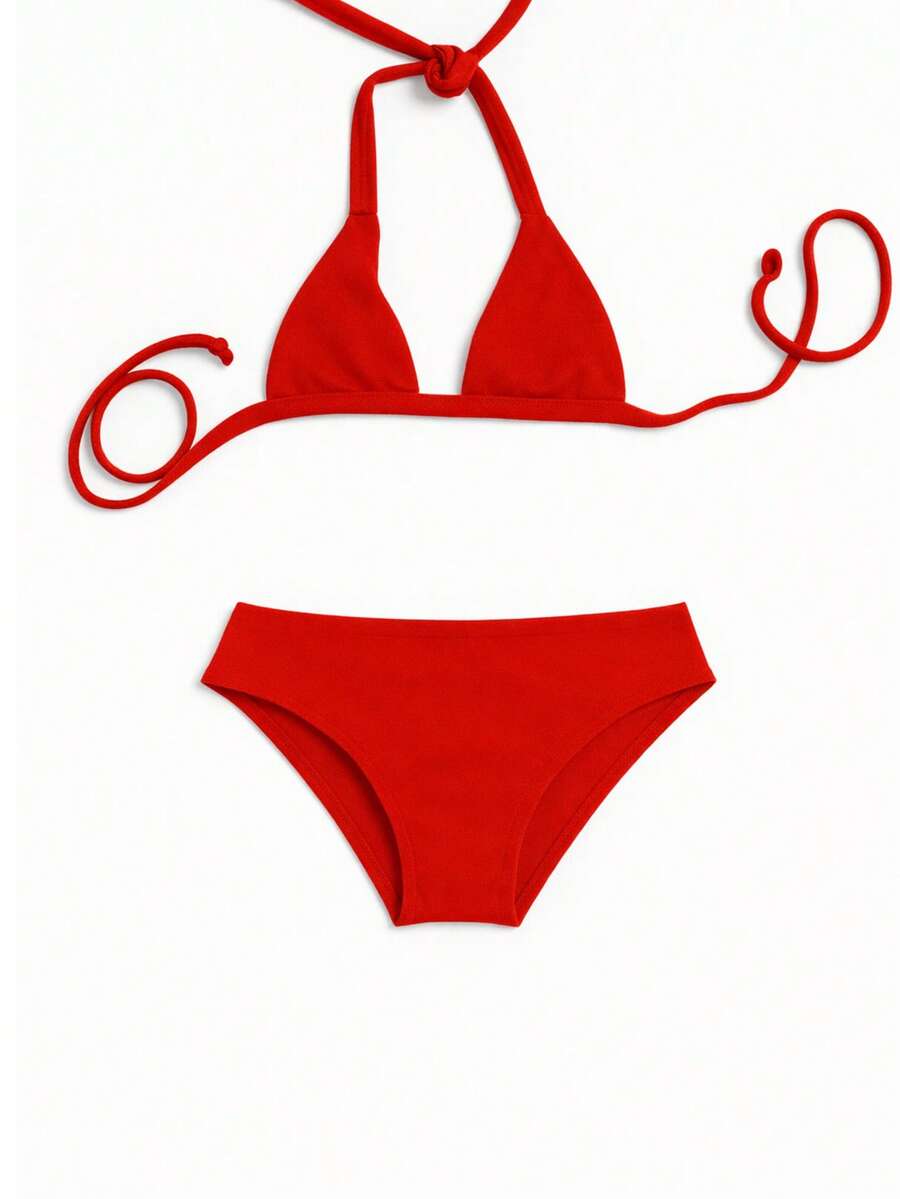 Children's Bikini Top With Curtain Model - 紅色 - 查看 1