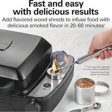 Parrilla eléctrica Hamilton Beach para interiores con infusor de humo frío y caliente, control de temperatura de 150 °F a 450 °F para sellar, campana ventilada y ventilador, superficie de cocción antiadherente de 116 pulgadas cuadradas, color negro (25375) - Tipo de Enchufe A USA (110-127V) - Ver 4