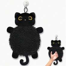 Cat Hand Towel - Cute Kitchen Towels With Hanging Loops Super Absorbent Chenille Hand Face Bath Towel, Funny Towel Kitchen & Bathroom Decor, Perfect Cat Gift For Women (8x18 Inch),Black - màu đen - Xem 1