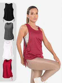 Women's Fitness Dry Fit Tank Top With Side Detail And Oval Cutout - 紅木色 - 查看 7
