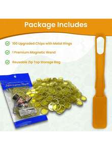 EstiloEstiloMR CHIPS - Varita MagnéTica De Bingo Mejorada Fabricada En Estados Unidos Y 100 Chips De PláStico Amarillo De ¾ Pulgadas Con Anillos De Metal, Compatible Con Trabajos EstadounidensesVersióN MejoradaVersióN Mejorada - 1 - Ver 2