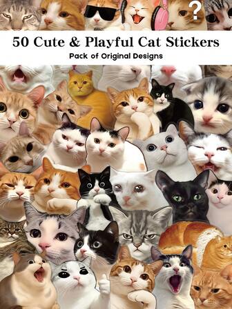 YWWBLD 50 Stücke süße und verspielte kleine Katzen Aufkleber für Laptop Hülle, Tagebuch, Wasserflasche Organizer, dekorative DIY transparente Kritzeleien Aufkleber