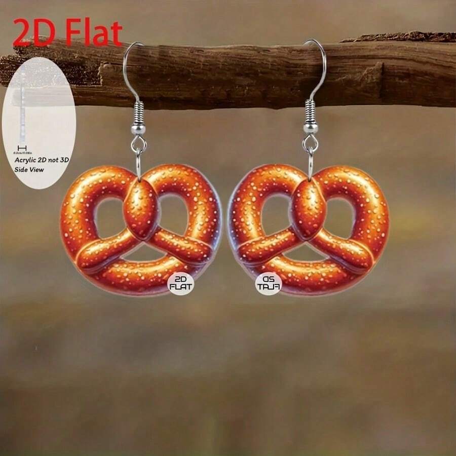 2D flat golden and crispy salt and pepper roll pendant earrings, fashionable jewelry, party gift, perfect for family and friends as a holiday present - Multicolor - Ver 1