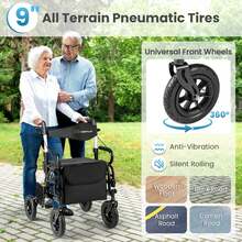 Lifezeal 2-In-1 Rollator Walker For Seniors With Seat 9" Pneumatic Tires For All Terrain Black/Red/Navy - Black - View 6
