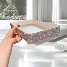 1pc Sparkling Faux Diamond Tray, Cosmetic Storage Organizer, Perfume Stand, Entryway Decorative Accessory, Key Holder Tray - Plastic Jewelry Organizer Box - Multicolor - View 5