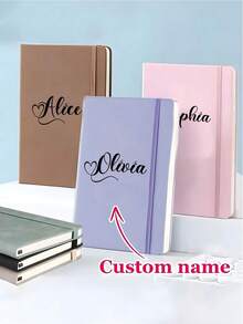 Personalized Faux Leather Notebook, Customizable Name - Hard Cover Journal, A5/A6 Size, Textured Cover, Suitable For Work, Travel, Meetings - Multiple Colors Available, Faux Leather Notebook, Travel Diary, Elegant Font Design, Back To School Essential - Multicolor - View 1