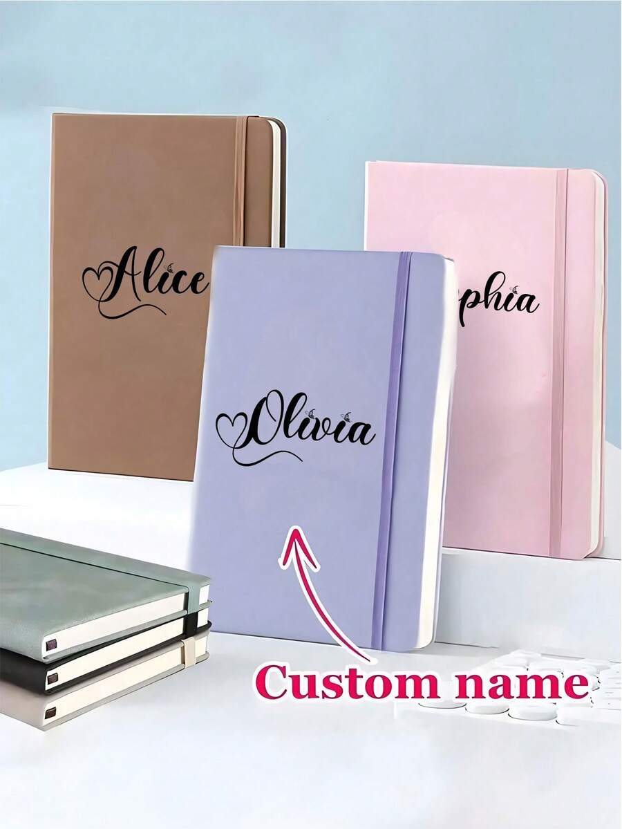 Personalized Faux Leather Notebook, Customizable Name - Hard Cover Journal, A5/A6 Size, Textured Cover, Suitable For Work, Travel, Meetings - Multiple Colors Available, Faux Leather Notebook, Travel Diary, Elegant Font Design, Back To School Essential - Multicolor - View 1