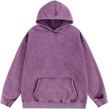 Mens Hoodies Oversized Unisex Acid Wash Hoodie Heavyweight Fleece Vintage Cotton Sweatshirt Men Women Streetwear - B-Purple - 查看 7