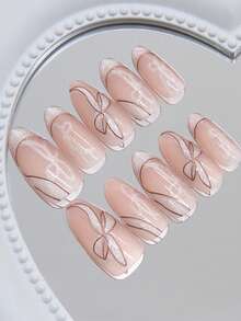 24 miếng dán móng tay hình hạnh nhân, kiểu Pháp đơn giản với nơ vàng lấp lánh, dễ dán, phù hợp cho sinh hoạt hàng ngày, ngày lễ, tiệc tùng và tụ họp, bề mặt mịn, vật dụng không thể thiếu cho những người yêu thích thời trang làm móng. - Nhiều màu - Xem 3