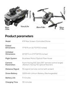 AXNEN 2026 New K19MAX Brushless Auto-Return Drone With 4.5" FPV Remote Controller, One-Key Deployment, Dual Cameras, Brushless Motor, Optical Flow Hovering, Modular High-Capacity Battery And Smart Obstacle Avoidance. Built-In Camera, Easy To Fly Even For Beginners. Perfect Gift For Christmas And Other Holidays.