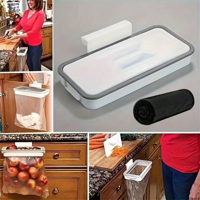 1个带盖房车厨房垃圾桶，悬挂式便携垃圾桶，白色盖子黑色框架，节省空间的方形设计，适用于房车、露营车、船只和浴室，手动操作无需用电，耐用易清洁，减少异味，适用于室内外小空间的储物整理。