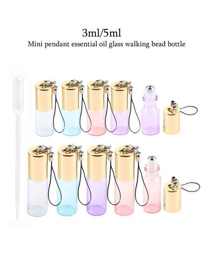 4pcs Mini Cute Gradient Multi-Color Essential Oil Roller Bottle, Cosmetics Liquid Travel Packaging Bottle, Perfume Packaging Bottle Pendant, Diy Perfume Packaging Tool With Lanyard, Birthday Gift For Female Friends, Holiday Gift