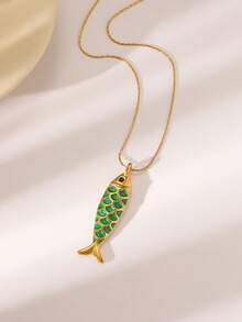1pc Fashionable Exquisite Cute Colorful Shiny Fish-Shaped Stainless Steel Necklace, Suitable For Women's Daily Wear, Ocean Theme Series, Beach Accessory, Ideal Gift For Women's Beach Jewelry, Wedding, Engagement, Party, Halloween - Yellow Gold - View 12