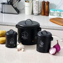 ERUIV Round Potato Storage Box [Set Of 3] – Kitchen Accessory – Ideal For Storing Onions, Potatoes And Garlic (Black) - Round Black - View 9